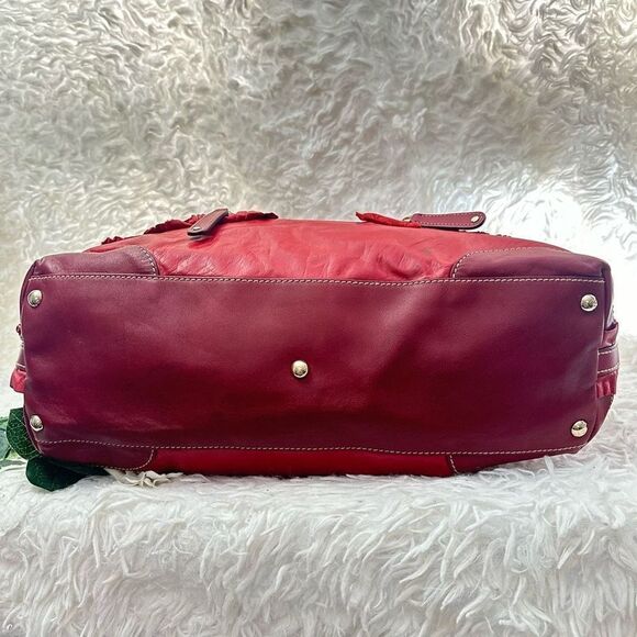 GUCCI‎ Red Leather Vintage Sabrina Top Handle Handbag Tote Ruffle Details - Picture 6 of 12